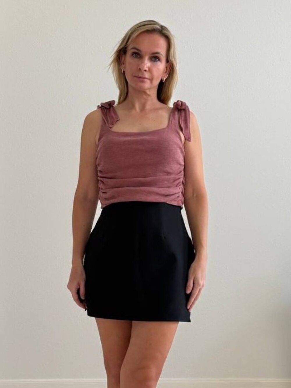 Free People Boulevard Mauve Ruched Tie Shoulder Crop Tank Top Size S